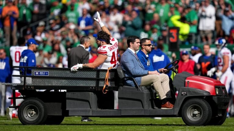 Giants celebrity Webcam Skattebo hauled off area after terrible injury– NBC 5 Dallas-Fort Well Worth